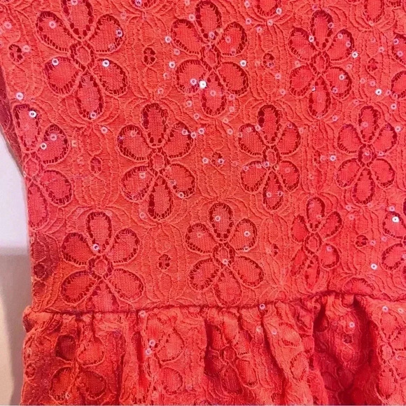 Vintage Justice girls tropical orange lined lace dress with sparkly sequins - Picture 6 of 6